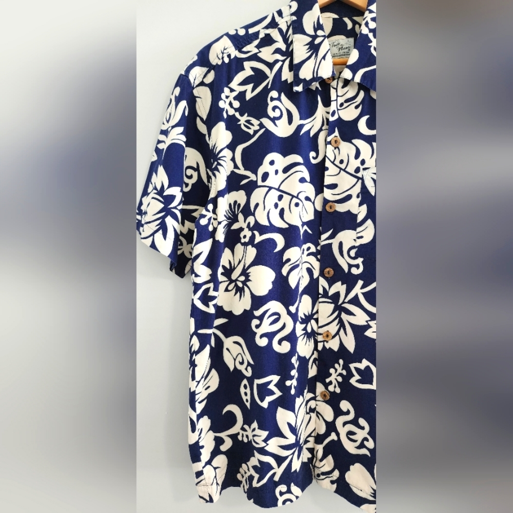 TOES ON THE NOSE Men Collared Shirt Size S Blue Hawaii Button Pocket Cotton - Picture 6 of 7